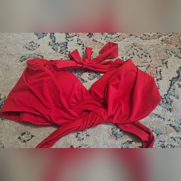 ATHLETA Bra Cup Wrap Bikini Top In Red. Size 32B/C - Picture 8 of 11